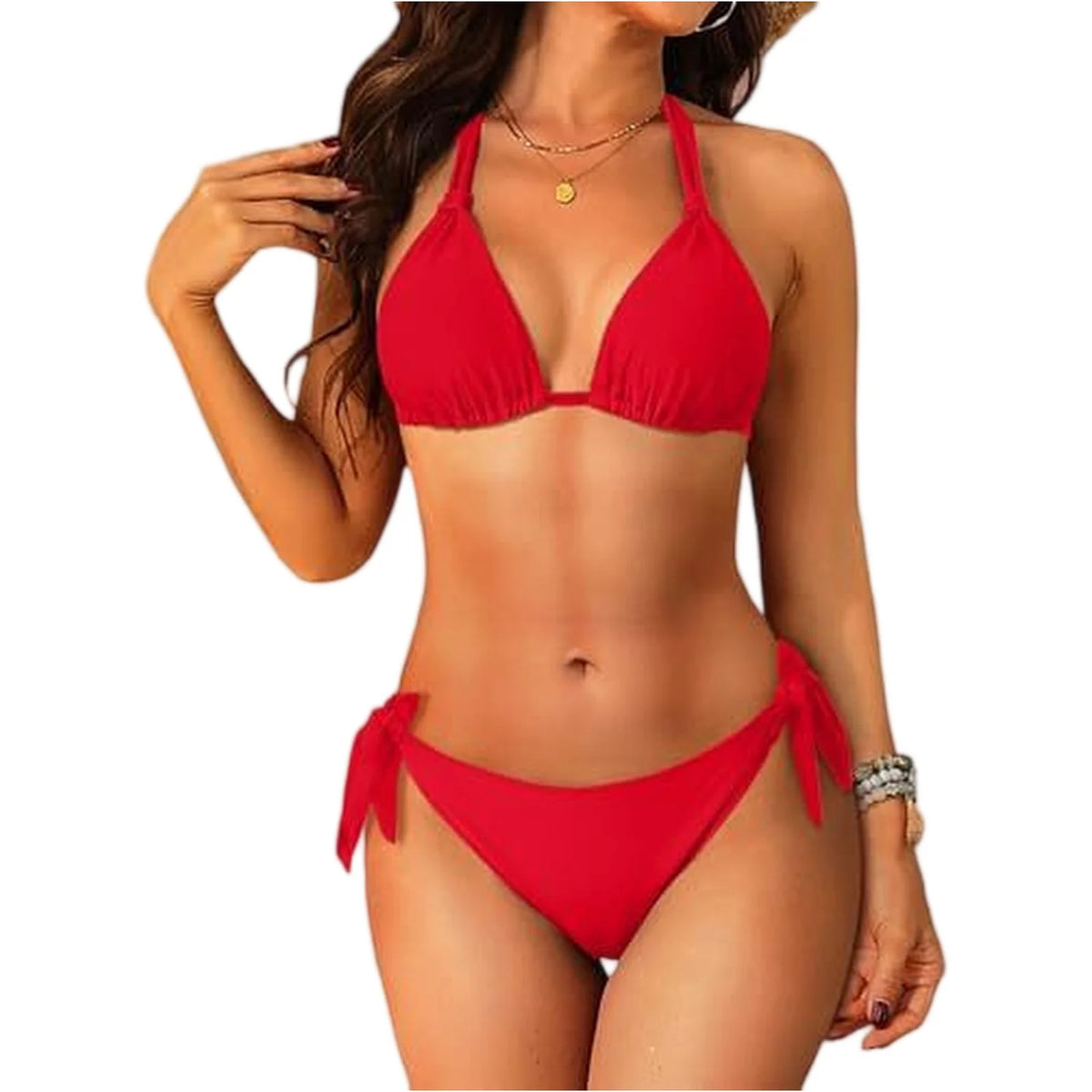 2026 Sexy Halter Low Waist Bikini Set Women's Triangle Thong Swimsuit Knot On The Edge Swimwear Bathing Suit Brazilian Biquinis