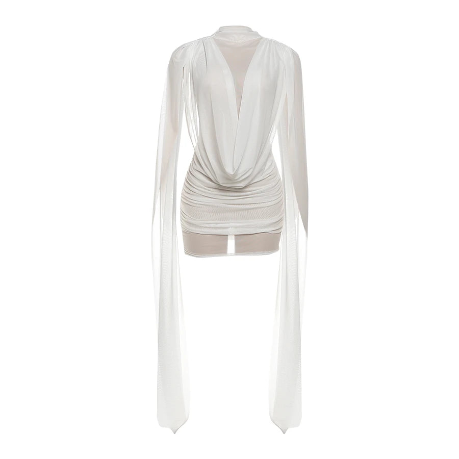 See-Through Swing Neck Mini Bodycon Dress — Women's Party