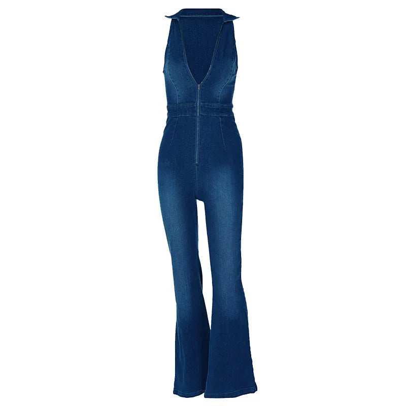 Weird Puss Cotton Elegant Denim Jumpsuit Women Sleeveless Zipper Fashion Hipster Casual High Street Wide Legs Activewear Outfits