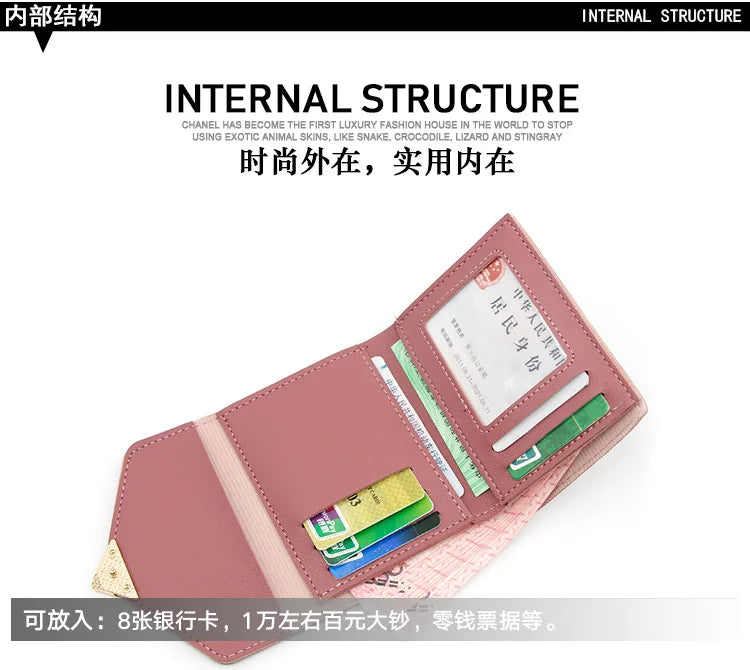 Korean version women wallet short heart-shaped three fold women's wallet multi card slot card bag zero wallet  purses for women