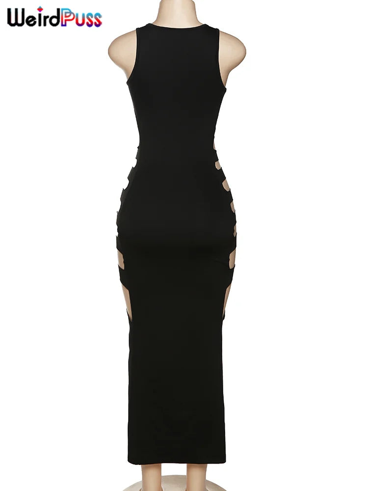 Hollow Sleeveless Split Maxi Bodycon Dress — Women's
