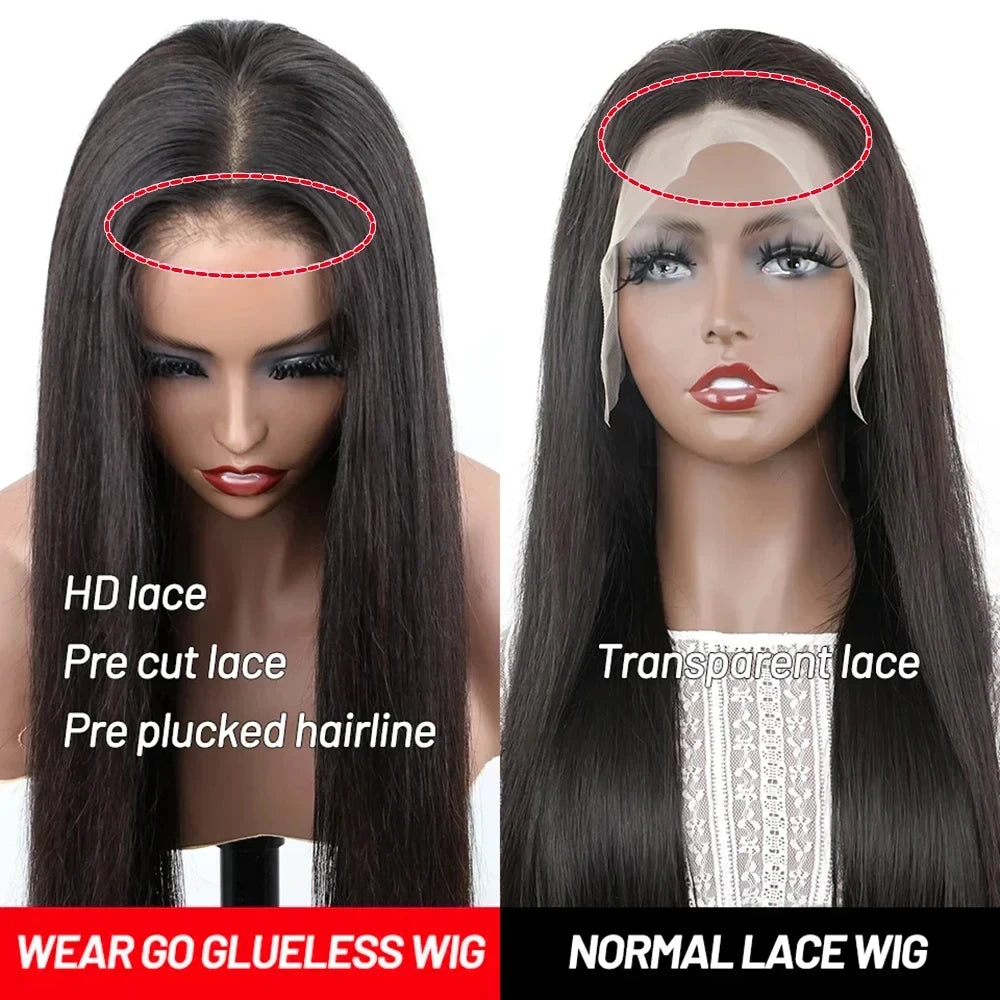 No Silk Human Hair 30 Inch HD Lace Wigs Straight Pre Cut 5x5 4x4 Glueless Closure Lace Human Hair Wigs 200% Wear And Go Wig