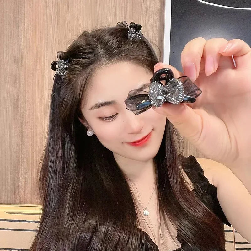 Korean 1/2pcs Sweet Black Red Bow Small Hair Claw Clip Princess Velvet Bow Hair Clip Claw Clamp Headwear Girls Women