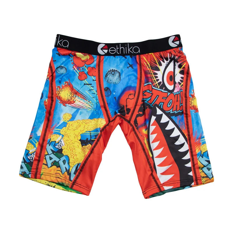 ETHIKA 1Pcs Men Underwear Boxers Breathable Mesh Crotch Man Underpants Plus Size L-3XL Mens Panties Printed Men's Boxers Briefs