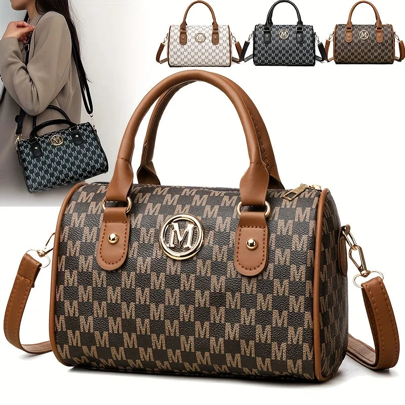 Women's Small Shoulder Crossbody Bag with Golden "M" Design, Synthetic Faux Leather Purse for Work, Travel, Parties & Gifts