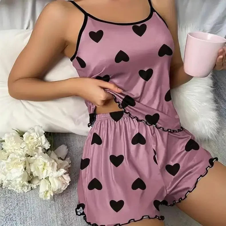 Sexy Summer Women's Sleepwear Two-Piece Set Strap Home Clothes Short Pants Casual Vest Home Comfortable Breathable Nightgown
