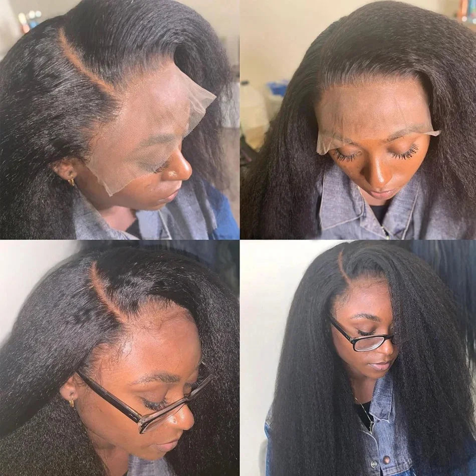 Kinky Straight 13x4 Lace Front Human Hair Wigs For Women Brazilian Bone Colored Yaki Straight Transparent Lace Frontal Curly Wig