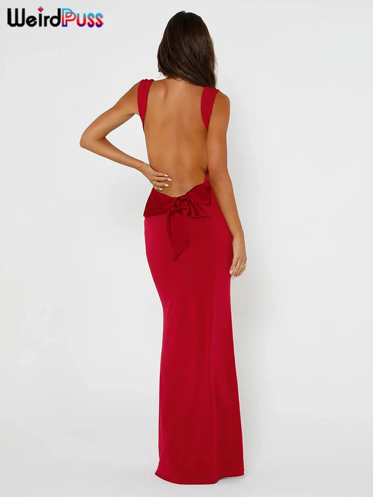 Bow Lace-Up Backless Mermaid Maxi Dress — Women's Evening