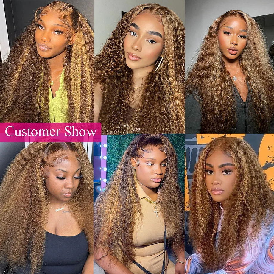 Highlight Wig Human Hair Ombre HD Lace Wig 13x6 Human Hair Deep Wave Frontal Wig Brazilian 13x4 Water Wave Curly Wigs For ladies
