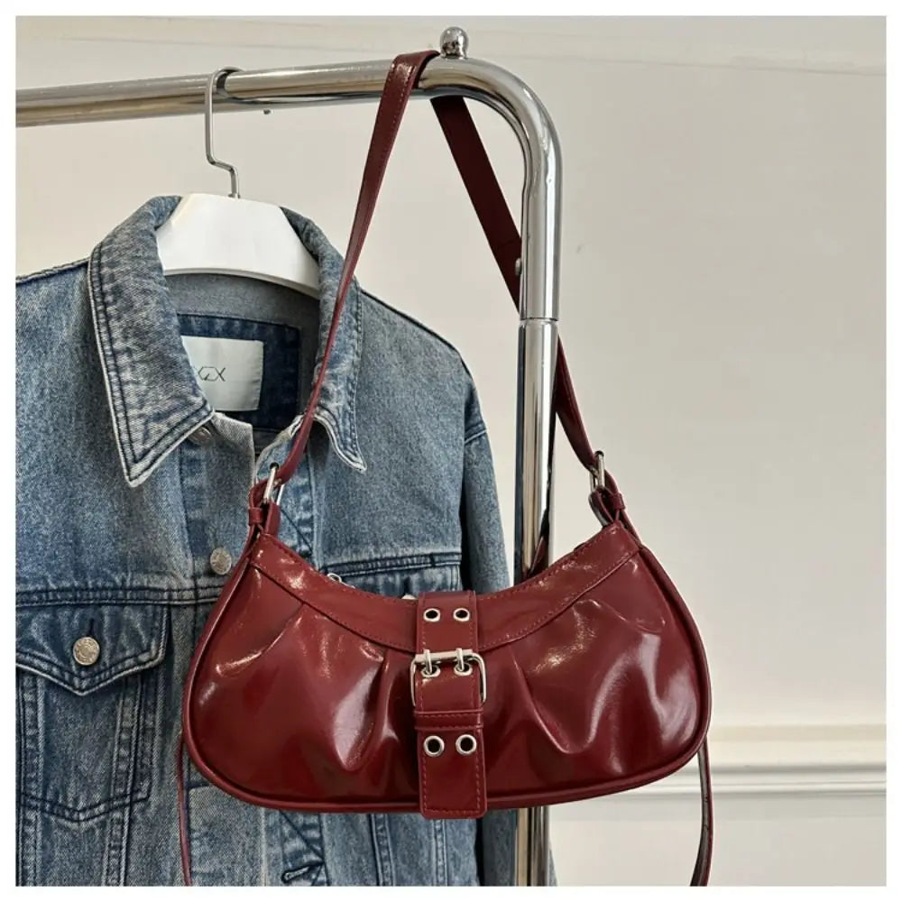Retro Designer Buckle Armpit Bag Pu Leather Gothic Y2k Shoulder Bag Vintage Cross Body Spicy Girl Handbag Female