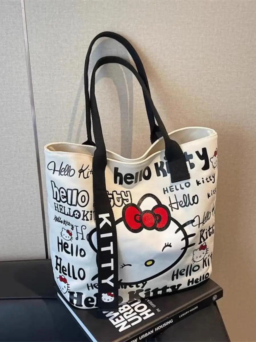 New Model Hello Kitty Cartoon Canvas Bag Cute Commuter Versatile One-Shoulder Tote Bag Large-Capacity Storage Bag