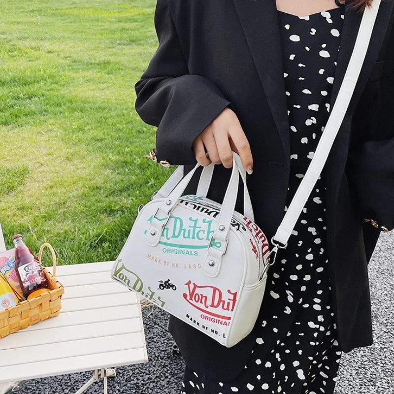 Versatile Printed Shoulder Bags Dual White Handles Detachable Strap Tote Bag Y2K Women Street Daily Fashionable Crossbody Purse
