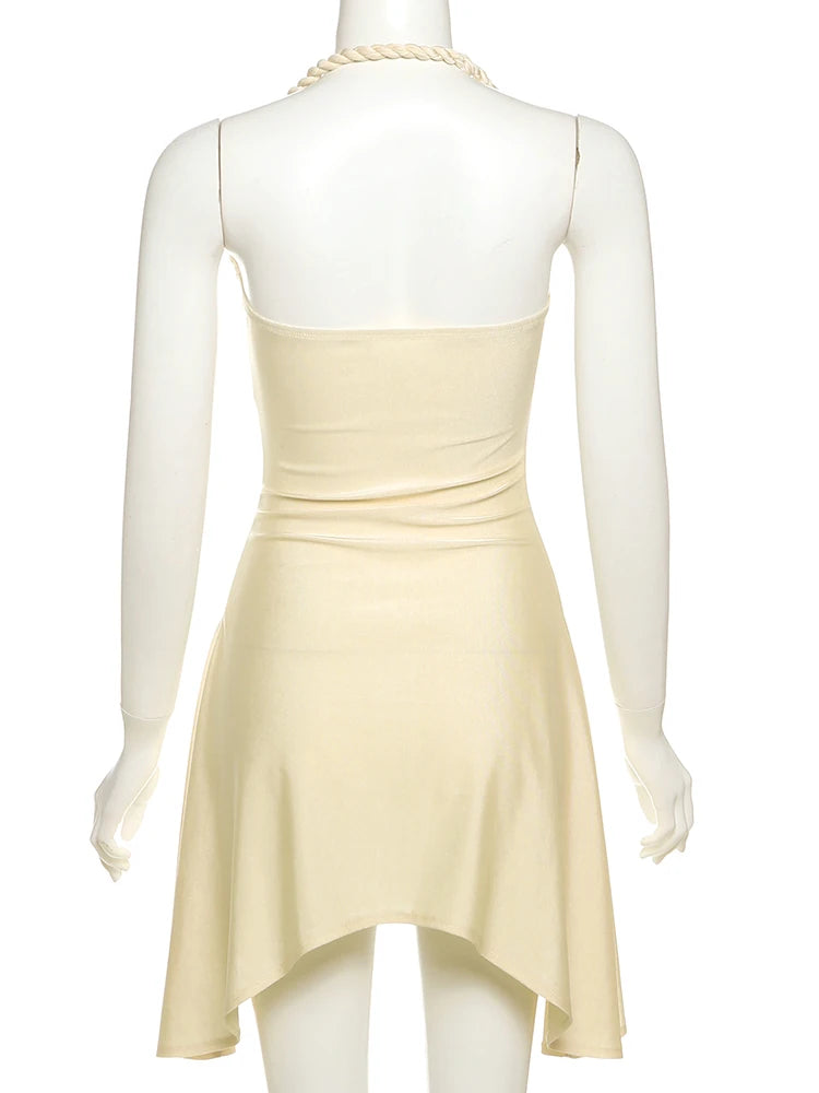 Satin Halter Ruched Irregular Mini Bodycon Dress — Women's Y2K
