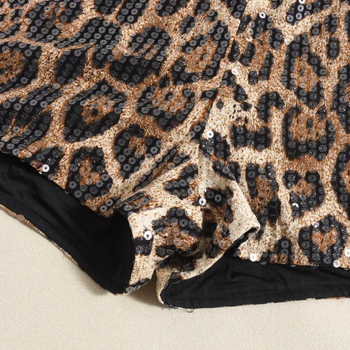 HLJ&GG Y2K Summer New Letter Tank Top Two Piece Sets Women Round Neck Sleeveless Vest + Sequin Leopard Shorts Outfits Streetwear