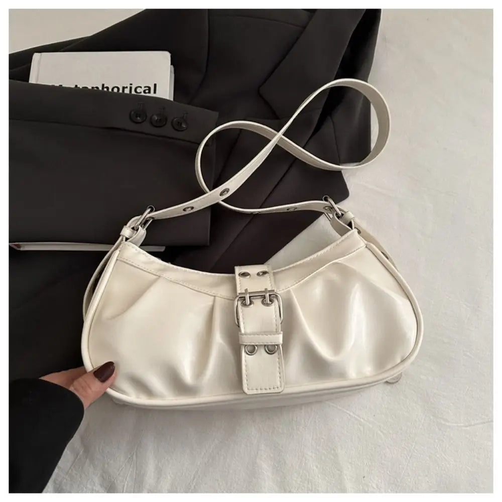 Retro Designer Buckle Armpit Bag Pu Leather Gothic Y2k Shoulder Bag Vintage Cross Body Spicy Girl Handbag Female