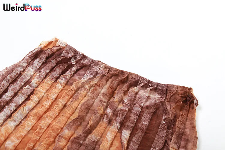 Weird Puss Ruffles Women Sexy 2piece Set See Through Low-Neck Camisole+Peach Hip Skirts Vacation Midnight Clubwear Matching Suit