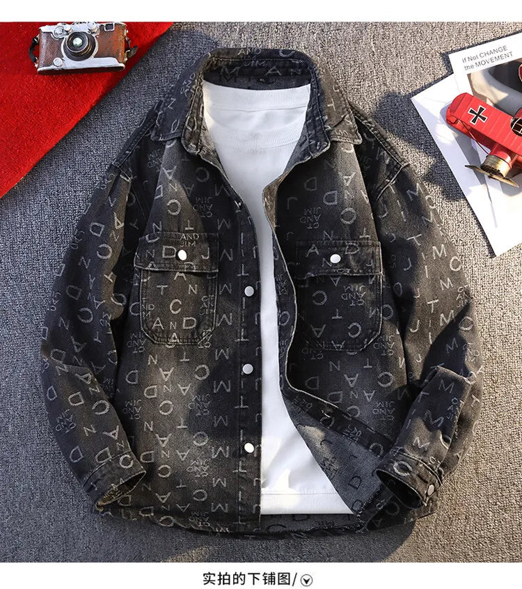 High Quality 2025 Spring Autumn Men's Cotton Denim Jackets Casual Youth Streetwear print Denim Coats Loose Tops Clothing