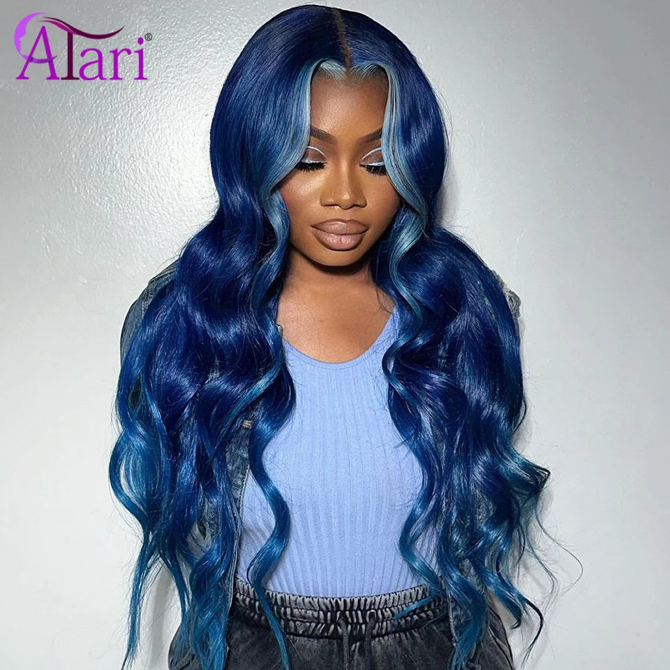 Blue Transparent 13x6 Lace Frontal Human Hair Wigs Brazilian Highlights Body Wave 13x4 Lace Front Wig Pre Pluck 5x5 Closure Wig