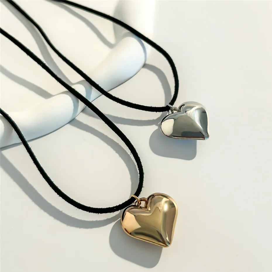Creative Sweet Cool Love Heart Pendant Necklace for Women Wedding Goth Knotted Bowknot Adjustable Chain Y2K Jewelry Accessories
