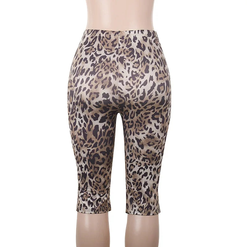 Weird Puss Leopard Print Cropped Pants Women 2025 Spring Summer Trend Wild Elastic Waist Buttoms Classic Skinny Basic Streetwear