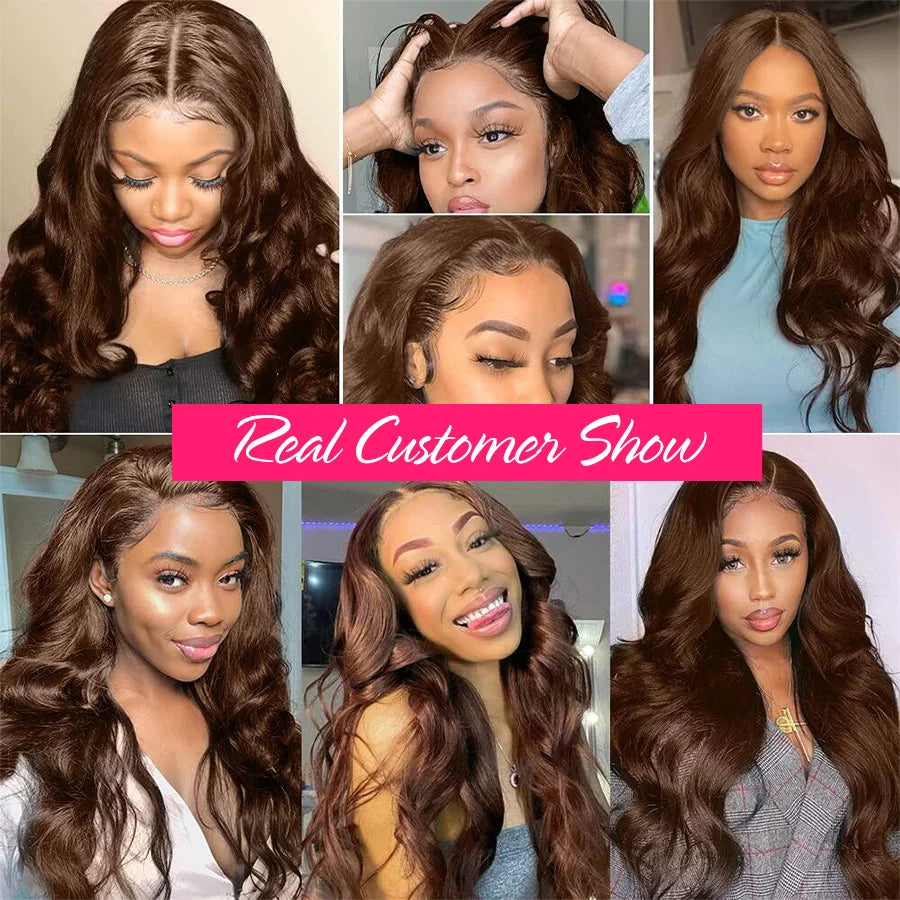 Chocolate Brown 13x4 Lace Front Wig Brazilian Pre Plucked 13x6 HD Lace Frontal Wigs Dark Brown Body Wave Human Hair Closure Wigs