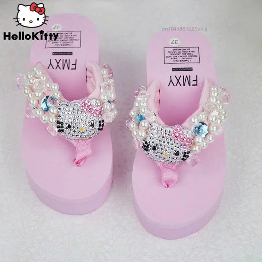 Cute Home Soft Flip-flop Sandals Y2k Beach Shoes Around Cartoons Women Kawayi Leisure Wedge-shaped High Heels and Thick Soles.