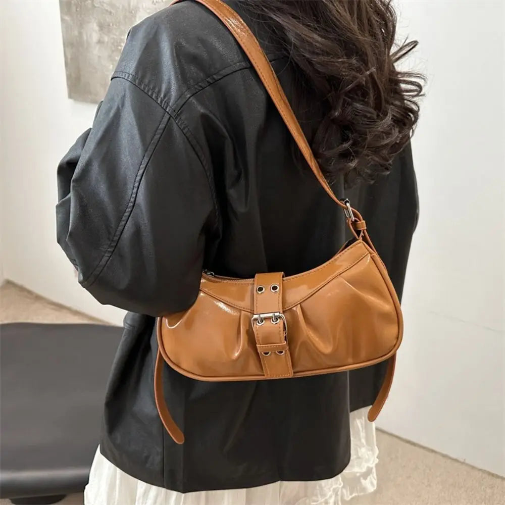 Retro Designer Buckle Armpit Bag Pu Leather Gothic Y2k Shoulder Bag Vintage Cross Body Spicy Girl Handbag Female