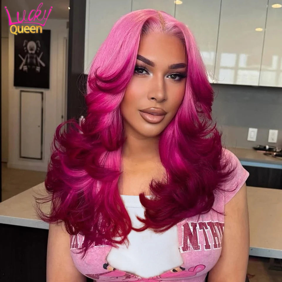 Ombre Hot Pink 12A 13X4 613 Colorful Wigs 180Density 13x6 Lace Front Human Hair Pre Plucked For Women Body Wave Transparent Lace