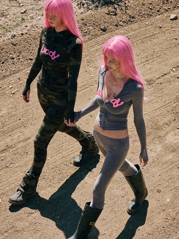 Weird Puss Letter Print 2 Piece Set Women Tracksuit Hooded Jacket+Leggings Matching Stretch Streetwear Casual Sporty Outfits