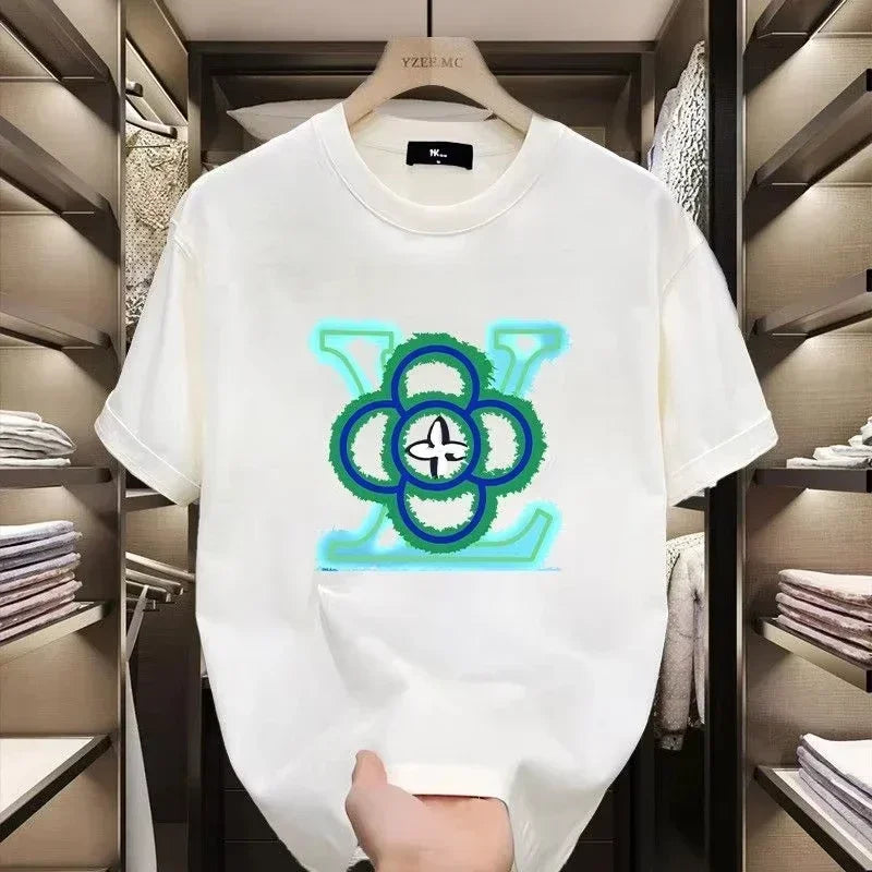 2025 Spring and Summer New Letter Pattern Printed Men's Light Luxury Fun Anime Printed Short Sleeve Round Neck Tshirt casual Top