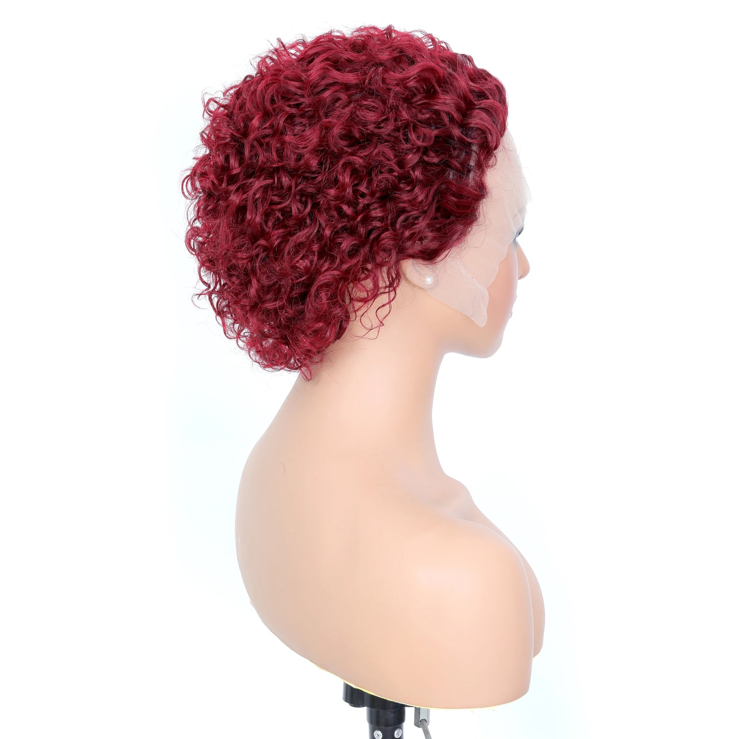 99j Red Short Curly Wigs Pixie Cut Lace Front Wigs 6 inch Human Hair 13X1 Pixie Burgundy Human Hair Wigs For Women Pixie Wig