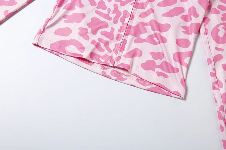 Weird Puss Letter Leopard Print 2 Piece Set Women Casual Zip Hooded Crop Jacke+Leggings Matching Stretch Sporty Street Outfits