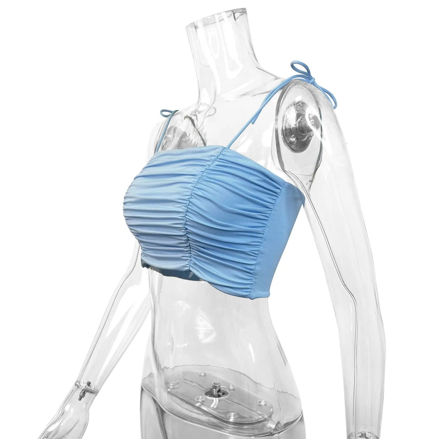 Fairyshely Sexy Female Summer Tied Strap Top 2025 Women Lace Sleeveless Bodycon Short Vest Lady Blue Off Shoulder Clud Crop Tops