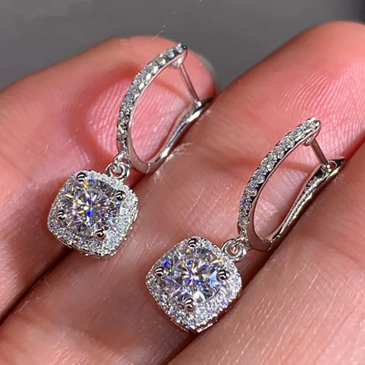 925 Sterling Silver Trendy Square Shape Drop Earrings Brilliant Bridal Engagement Wedding Jewelry Elegant Female Dangle Earring