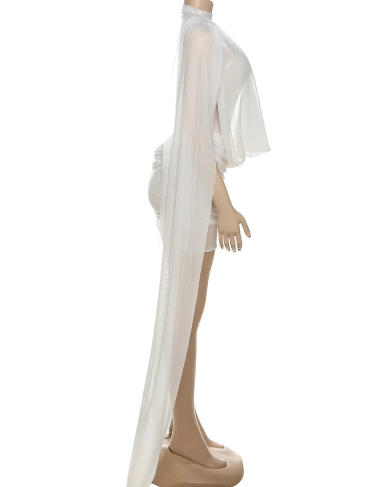 See-Through Swing Neck Mini Bodycon Dress — Women's Party