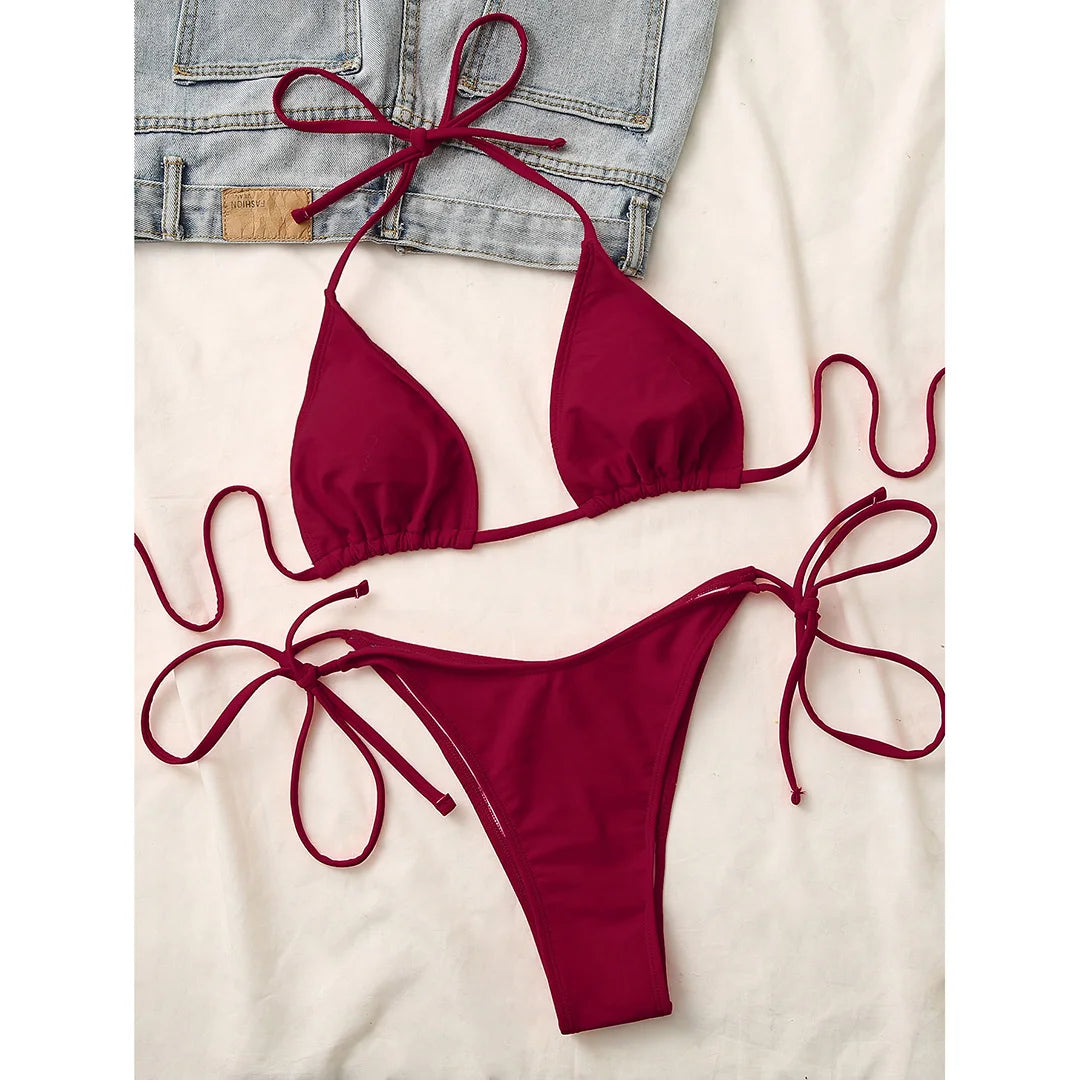 7 Colors Brazilian Halter Bikini Female Swimsuit Women Swimwear Two-pieces Bikini set Padded Bather Bathing Suit Swim V3536A