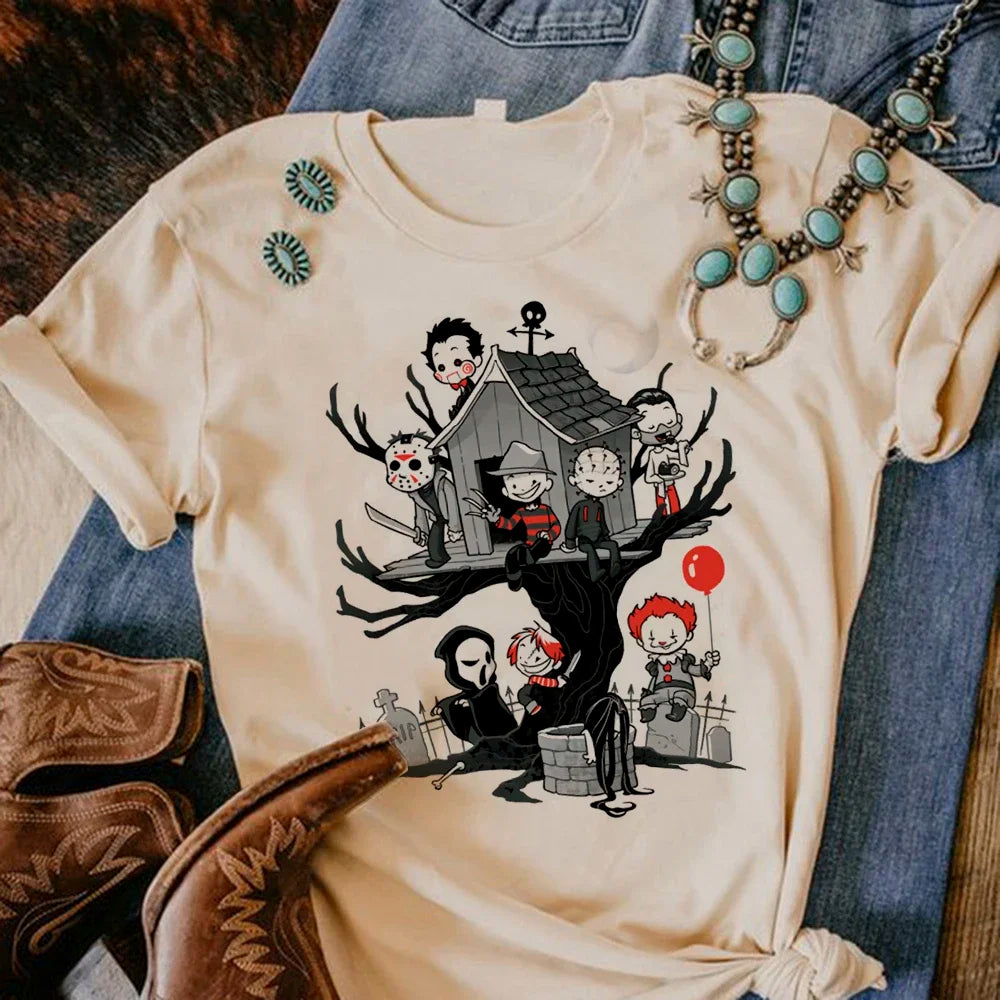 Satan Halloween Horror Ghost Tee Women Manga Y2K Designer T Shirt Female Funny Streetwear Anime Clothes