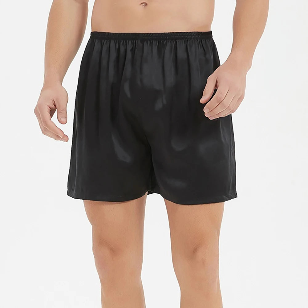 Mens Boxer Shorts Pajama Pants 19mm Mulberry Silk Sleepwear Lounge Underwear Beach Shorts with Elastic Waistband L-6XL