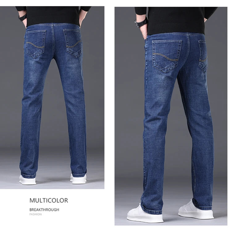 2024 Spring/Summer Men's Comfortable and Versatile Breathable Slim fit denim pants in three colors: straight leg thin pants