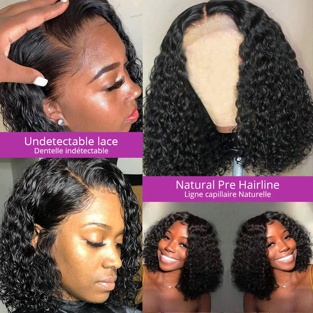 No Glue Deep Wave Lace Frontal Wigs For Women 13x4 7x5 Glueless Bob Wig Curly Human Hair Wigs 250 Density Ready to Wear
