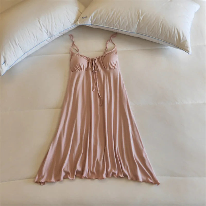 Sexy Nightgown Women Sling Night Dress Chest Pad Sleepwear Nightshirt Modal Ladies Slim Nightwear Casual Home Sleep Shirt