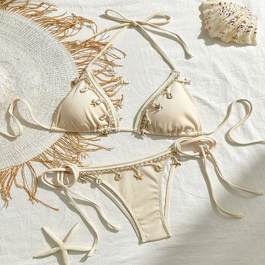 Sexy Halter Triangle Bikini set for Women Side Tie Swimsuit Strappy Beachwear Perfect for Summer Vacation