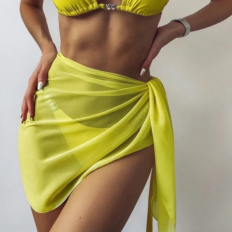 New Women's Solid Chiffon Lace-up Shawl Bikini Cover Up Soft  Beach Dress Wear-resistant Beach Dress Women's Swimsuit Shawl