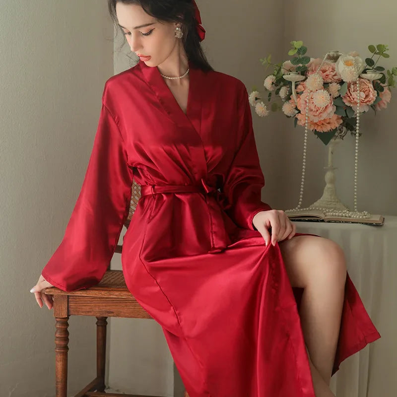 White Silk Satin Bride Bridesmaid Wedding Robe Dress Women's Sleepwear Long Kimono Bathrobe Gown Sexy Loose Home Wear Loungewear