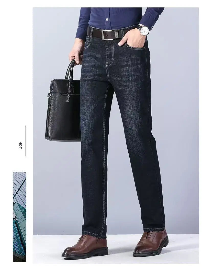 2025 Spring/Summer New Men's Jeans Micro Elastic Loose Straight Tube Business Casual Men's Pants Boutique Denim Series