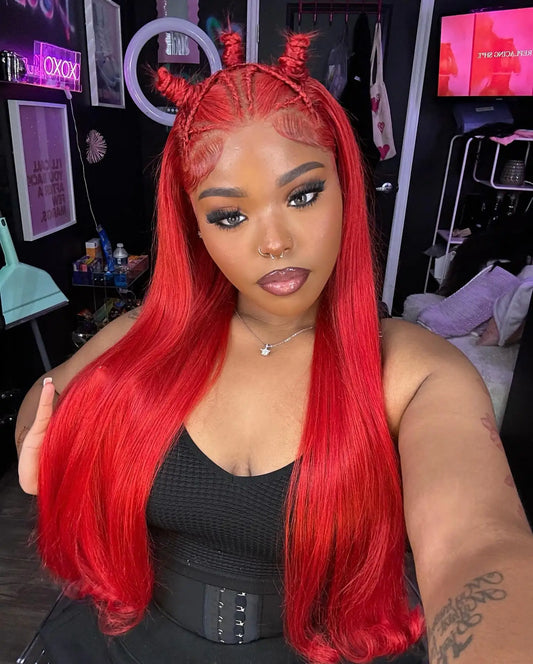 10A 13x6 Hot Christmas Red Colored Human Hair Wigs Tuneful HD Lace Front Human Hair Wigs Brazilian Straight HD Lace Frontal Wigs