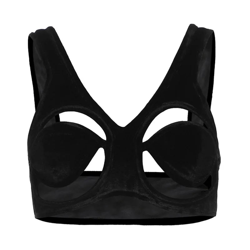 HLJ&GG Sexy Hollow Out Backless Slim Tank Top Women Round Neck Sleeveless Crop Vests Black Fashion Solid Nightclub Clothing 2025