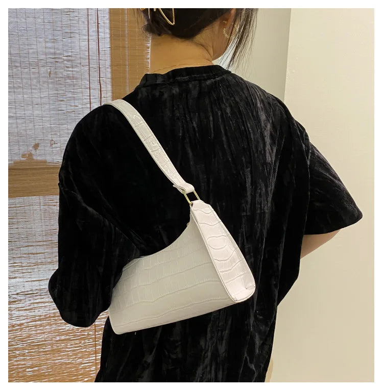 Fashion PU Leather Bags for Women Alligator Pattern Armpit Handbag Female Small Underarm Messenger Bag Purse Shoulder Handbags