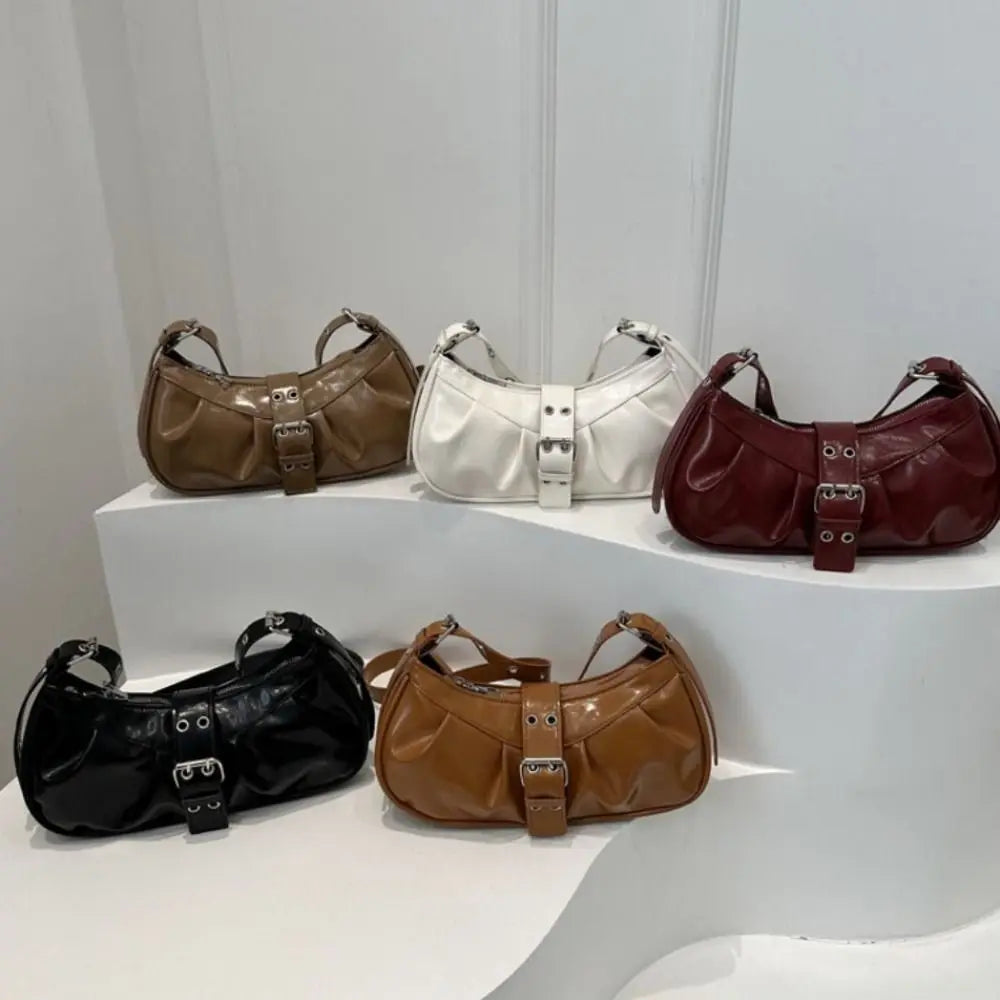 Retro Designer Buckle Armpit Bag Pu Leather Gothic Y2k Shoulder Bag Vintage Cross Body Spicy Girl Handbag Female