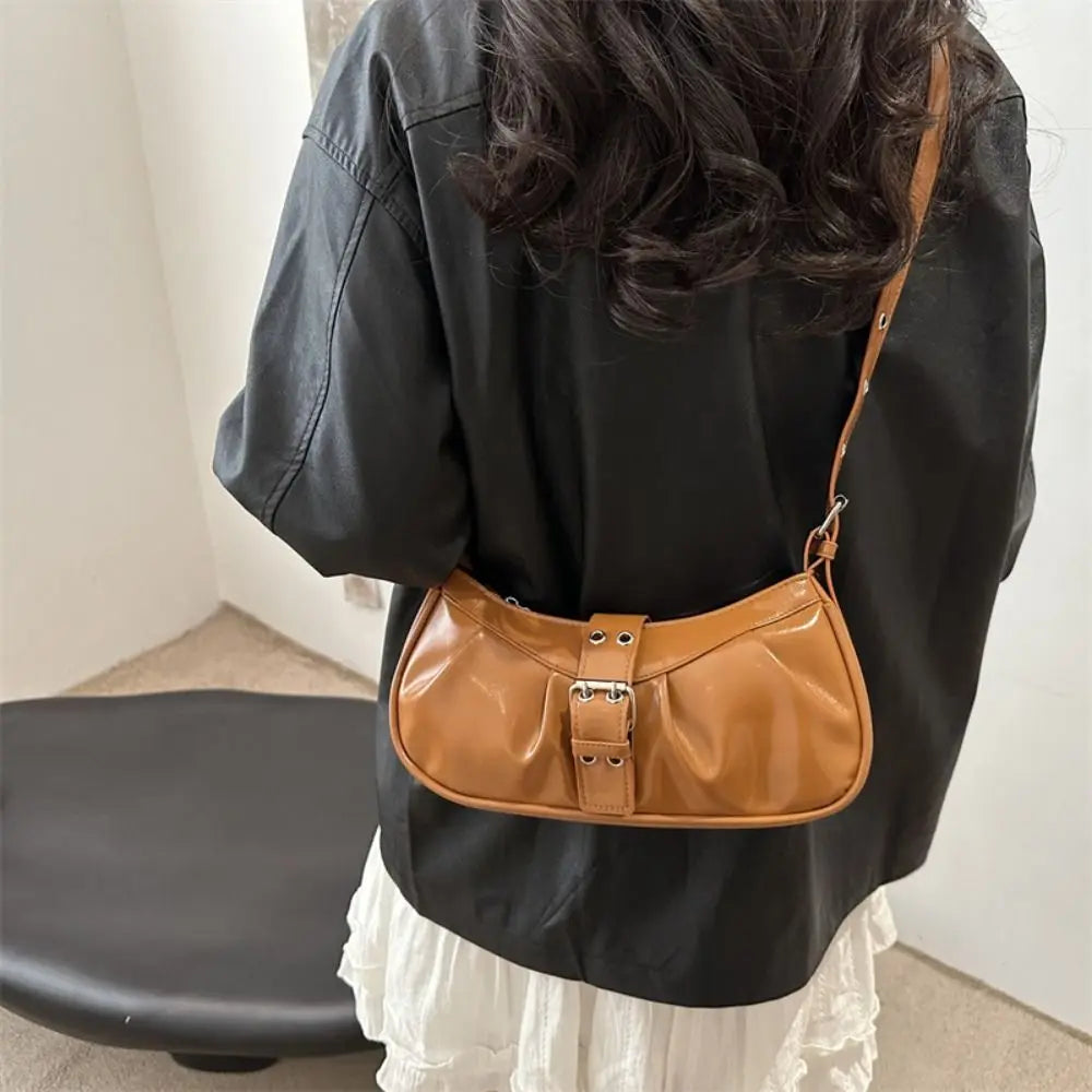 Retro Designer Buckle Armpit Bag Pu Leather Gothic Y2k Shoulder Bag Vintage Cross Body Spicy Girl Handbag Female